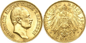 Sachsen
Friedrich August III. 1904-1918 10 Mark 1907 E Jaeger 267 Randfehler, fast vorzüglich/fast Stempelglanz
