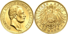Sachsen
Friedrich August III. 1904-1918 10 Mark 1912 E Jaeger 267 Vom Erstabschlag. Fast Stempelglanz/Stempelglanz
