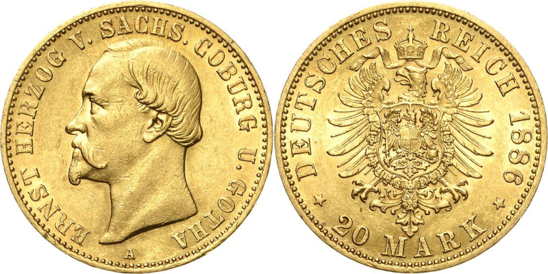 Sachsen-Coburg-Gotha
Ernst II. 1844-1893 20 Mark 1886 A Jaeger 271 Selten. Min....