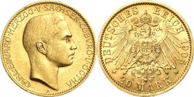 Sachsen-Coburg-Gotha
Carl Eduard 1900-1918 20 Mark 1905 A Jaeger 274 Fast vorzüglich/vorzüglich-Stempelglanz