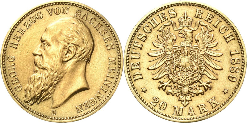 Sachsen-Meiningen
Georg II. 1866-1914 20 Mark 1889 D Jaeger 277 Sehr selten. Be...