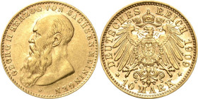 Sachsen-Meiningen
Georg II. 1866-1914 10 Mark 1909 D Jaeger 280 Selten. Fast vorzüglich/vorzüglich-Stempelglanz