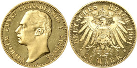 Sachsen-Weimar-Eisenach
Wilhelm Ernst 1901-1918 20 Mark 1901 A Jaeger 283 Selten. Kl. Kratzer, Polierte Platte