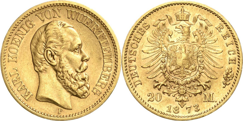 Württemberg
Karl 1864-1891 20 Mark 1873 F Jaeger 290 Sehr schön-vorzüglich