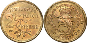 Proben und Abschläge Kleinmünzen
 25 Pfennig 1908 D, (K. Goetz) Bronze. Glatter Rand. 22,6 mm, 4,16 g Schaaf 18G25 Slg. Beckenbauer 3155 Kienast 78 P...