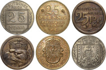 Proben und Abschläge Kleinmünzen
 25 Pfennig 1908 D (K. Goetz) Bronze, glatter Rand. 22,5 mm, 4,11 und 4,31 g. Kupfer versilbert. Glatter Rand. 22,6 ...