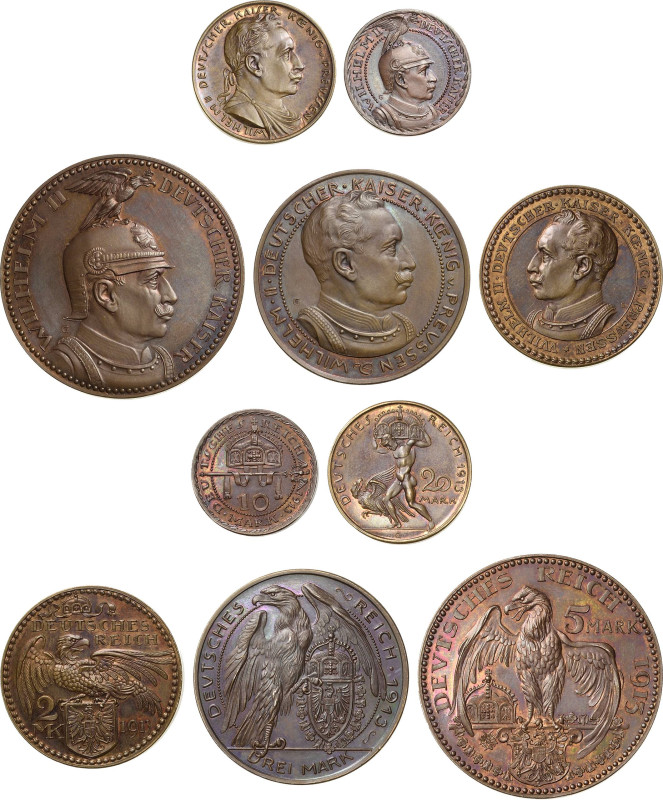 Proben und Abschläge Preußen
 20, 10, 5, 3 und 2 Mark 1913, o.Mzz. (K. Goetz) S...