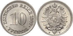 Kleinmünzen
 10 Pfennig 1889 D Jaeger 4 Prachtexemplar. Stempelglanz