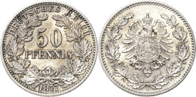 Kleinmünzen
 50 Pfennig 1877 G Jaeger 8 Vorzüglich-prägefrisch