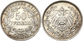 Kleinmünzen
 50 Pfennig 1903 A Jaeger 15 Vorzüglich-Stempelglanz