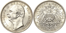 Anhalt
Friedrich II. 1904-1918 2 Mark 1904 A Regierungsantritt Jaeger 22 Vorzüglich-Stempelglanz