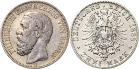 Baden
Friedrich I. 1856-1907 2 Mark 1883 G Jaeger 26 Seltener Jahrgang. Fast sehr schön