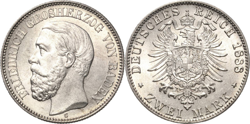 Baden
Friedrich I. 1856-1907 2 Mark 1888 G Jaeger 26 Prachtvolles Exemplar. Sel...