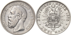 Baden
Friedrich I. 1856-1907 2 Mark 1888 G Jaeger 26 Fast sehr schön