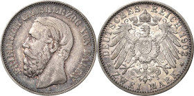 Baden
Friedrich I. 1856-1907 2 Mark 1902 G Jaeger 28 Sehr seltener Jahrgang. Sehr schön/sehr schön+