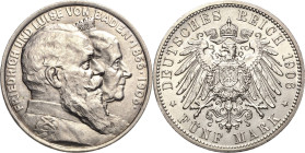 Baden
Friedrich I. 1856-1907 5 Mark 1906 (G) Goldene Hochzeit Jaeger 35 Kl. Kratzer, vorzüglich-prägefrisch