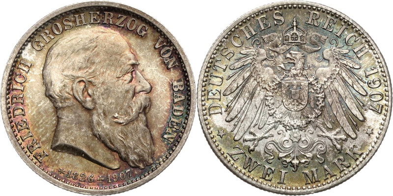 Baden
Friedrich I. 1856-1907 2 Mark 1907 (G) Auf seinen Tod Jaeger 36 Prachtvol...
