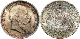Baden
Friedrich I. 1856-1907 2 Mark 1907 (G) Auf seinen Tod Jaeger 36 Prachtvolles Exemplar. Stempelglanz