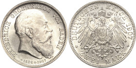 Baden
Friedrich I. 1856-1907 2 Mark 1907 (G) Auf seinen Tod Jaeger 36 Prachtvolles Exemplar. Fast Stempelglanz/Stempelglanz