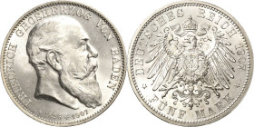 Baden
Friedrich I. 1856-1907 5 Mark 1907 (G) Auf seinen Tod Jaeger 37 Prachtexemplar. Fast Stempelglanz/Stempelglanz