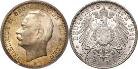 Baden
Friedrich II. 1907-1918 2 Mark 1911 G Jaeger 38 Prachtvolles Exemplar vom Erstabschlag mit herrlicher Patina. Stempelglanz