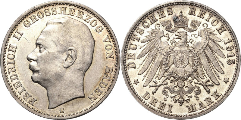 Baden
Friedrich II. 1907-1918 3 Mark 1915 G Jaeger 39 Seltener Jahrgang. Kl. Kr...