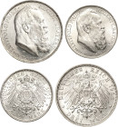 Bayern
Luitpold 1886-1912 2 und 3 Mark 1911 D 90. Geburtstag Jaeger 48, 49 2 Stück. Prachtvolle Exemplare Fast Stempelglanz