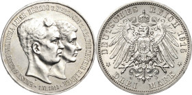 Braunschweig-Lüneburg
Ernst August 1913-1918 3 Mark 1915 A Mit Lüneburg - Regierungsantritt und Hochzeit Jaeger 57 Randfehler, fast vorzüglich/vorzüg...
