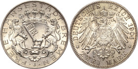 Bremen
 2 Mark 1904 J Jaeger 59 Kl. Stempelriss, Stempelglanz