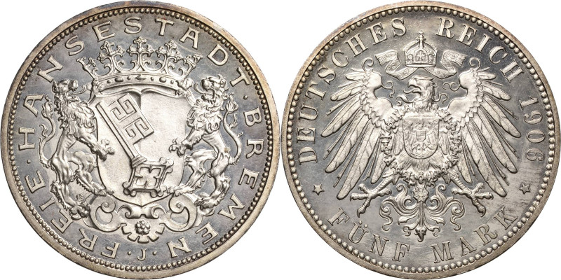 Bremen
 5 Mark 1906 J Jaeger 60 Prachtexemplar. Polierte Platte