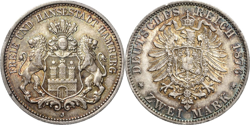 Hamburg
 2 Mark 1876 J Jaeger 61 Vorzüglich