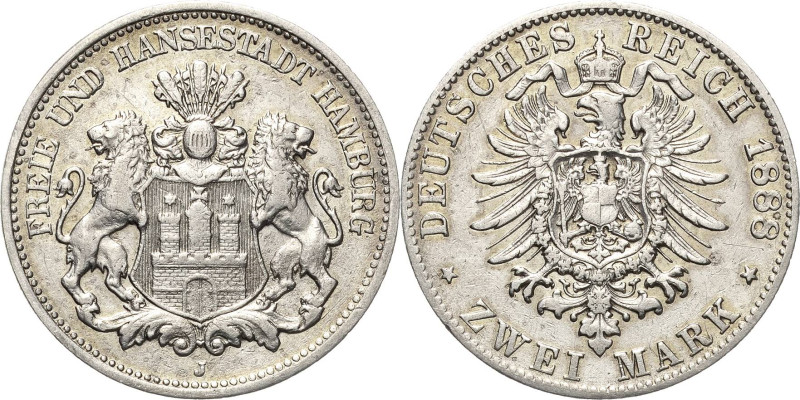 Hamburg
 2 Mark 1888 J Jaeger 61 Sehr schön