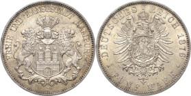 Hamburg
 5 Mark 1876 J Jaeger 62 Seltener Jahrgang. Fast vorzüglich/vorzüglich-Stempelglanz