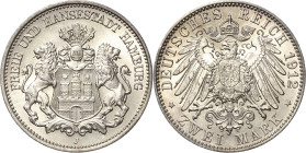 Hamburg
 2 Mark 1912 J Jaeger 63 Prachtvolles Exemplar. Seltener Jahrgang. Fast Stempelglanz