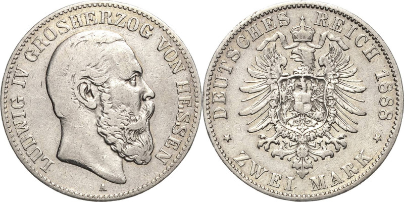 Hessen
Ludwig IV. 1877-1892 2 Mark 1888 A Jaeger 68 Selten. Schön-sehr schön