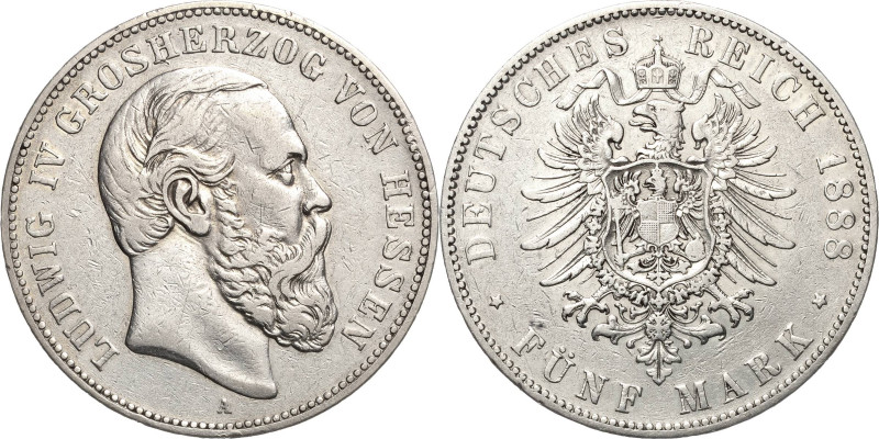 Hessen
Ludwig IV. 1877-1892 5 Mark 1888 A Jaeger 69 Selten. Sehr schön