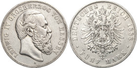 Hessen
Ludwig IV. 1877-1892 5 Mark 1888 A Jaeger 69 Selten. Sehr schön