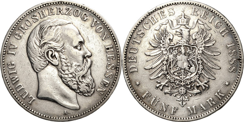 Hessen
Ludwig IV. 1877-1892 5 Mark 1888 A Jaeger 69 Selten. Sehr schön