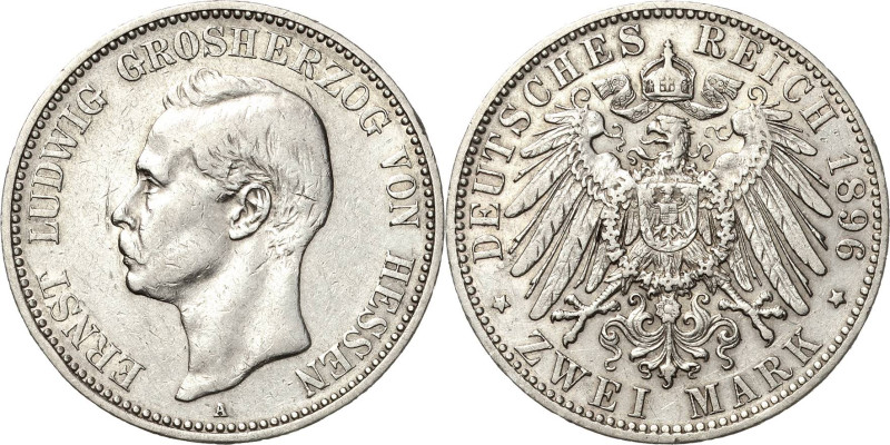 Hessen
Ernst Ludwig 1892-1918 2 Mark 1896 A Jaeger 72 Seltener Jahrgang. Sehr s...