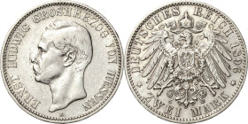 Hessen
Ernst Ludwig 1892-1918 2 Mark 1896 A Jaeger 72 Seltener Jahrgang. Sehr schön