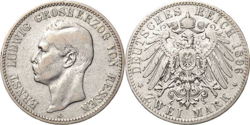 Hessen
Ernst Ludwig 1892-1918 2 Mark 1896 A Jaeger 72 Seltener Jahrgang. Fast s...