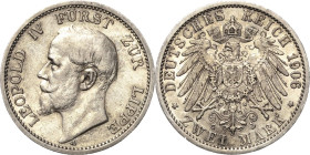 Lippe
Leopold IV. 1904-1918 2 Mark 1906 A Jaeger 78 Sehr schön+