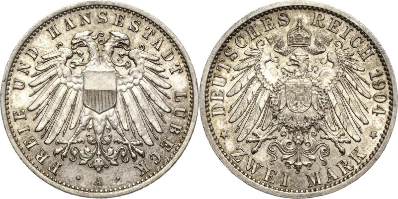 Lübeck
 2 Mark 1904 A Jaeger 81 Fast vorzüglich/vorzüglich