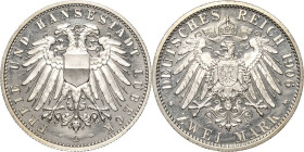Lübeck
 2 Mark 1906 A Jaeger 81 Minimal berührt, Polierte Platte