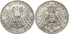 Lübeck
 3 Mark 1914 A Jaeger 82 Berieben, sehr schön-vorzüglich
