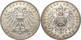 Lübeck
 5 Mark 1913 A Jaeger 83 Rand leich bearbeitet, sehr schön-vorzüglich
