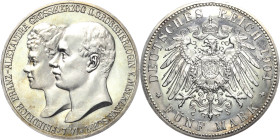 Mecklenburg-Schwerin
Friedrich Franz IV. 1897-1918 5 Mark 1904 A Hochzeit Jaeger 87 Winz. Kratzer, Polierte Platte