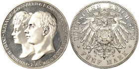 Mecklenburg-Schwerin
Friedrich Franz IV. 1897-1918 5 Mark 1904 A Hochzeit Jaeger 87 Minimal berührt, Polierte Platte