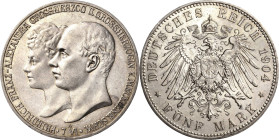 Mecklenburg-Schwerin
Friedrich Franz IV. 1897-1918 5 Mark 1904 A Hochzeit Jaeger 87 Kl. Kratzer, leicht berieben, fast vorzüglich/vorzüglich-Stempelg...