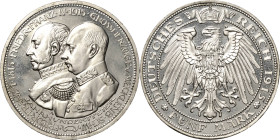 Mecklenburg-Schwerin
Friedrich Franz IV. 1897-1918 5 Mark 1915 A Jahrhundertfeier Jaeger 89 Kl. Kratzer, Polierte Platte
